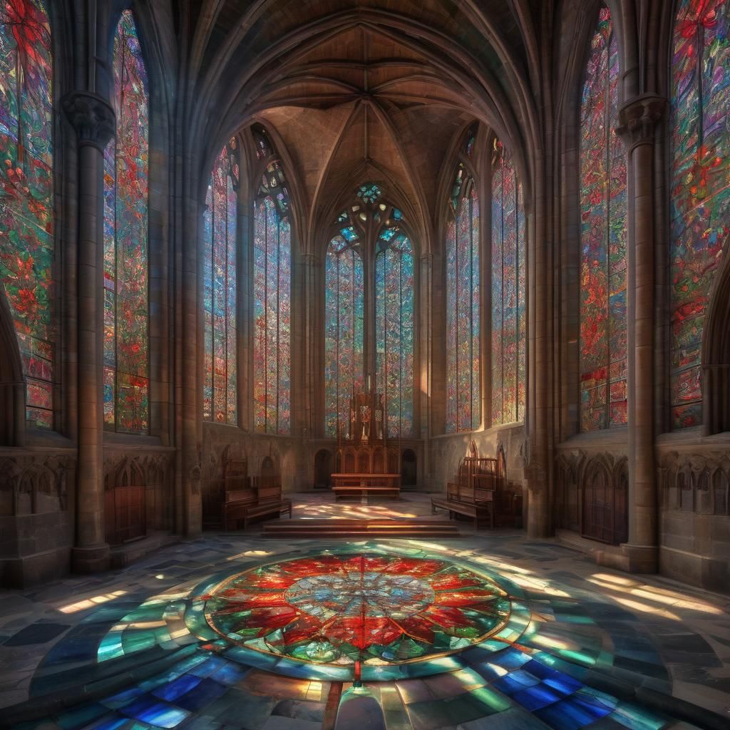 Floral Stained Glass Panel in Cathedral Apse
