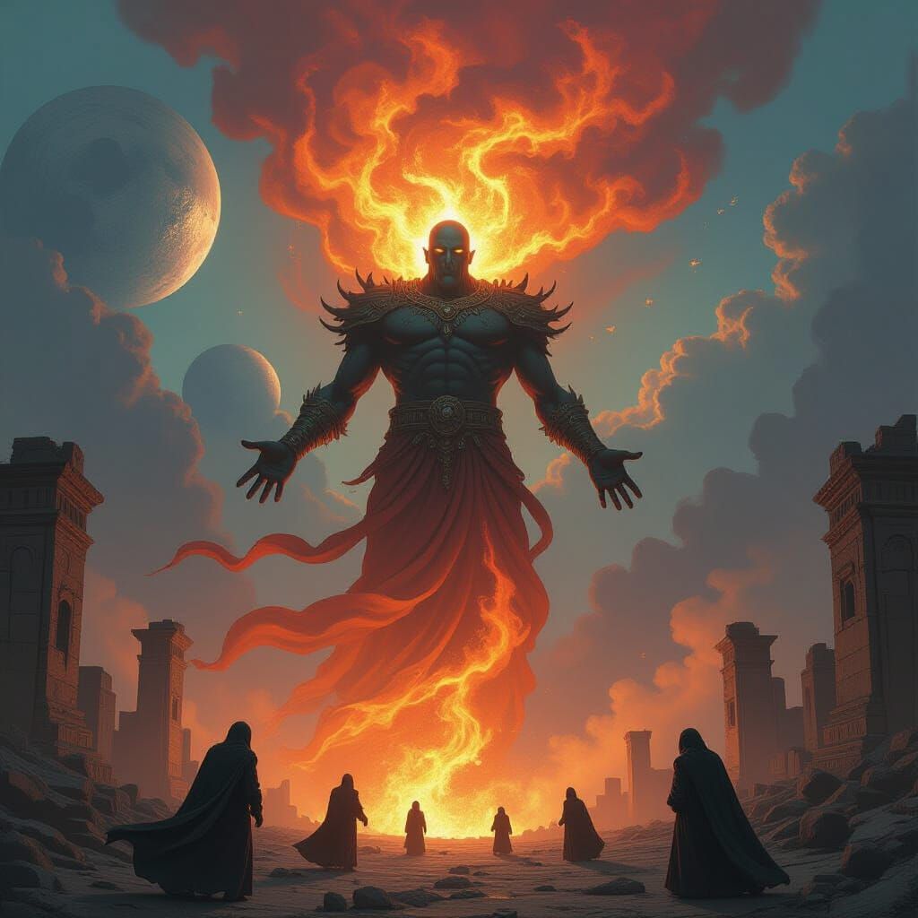 Colossal Djinn Erupts Over Ancient Ruins