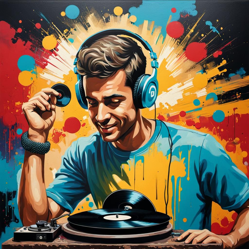 Vintage Man with Gramophone in Graffiti Art Style