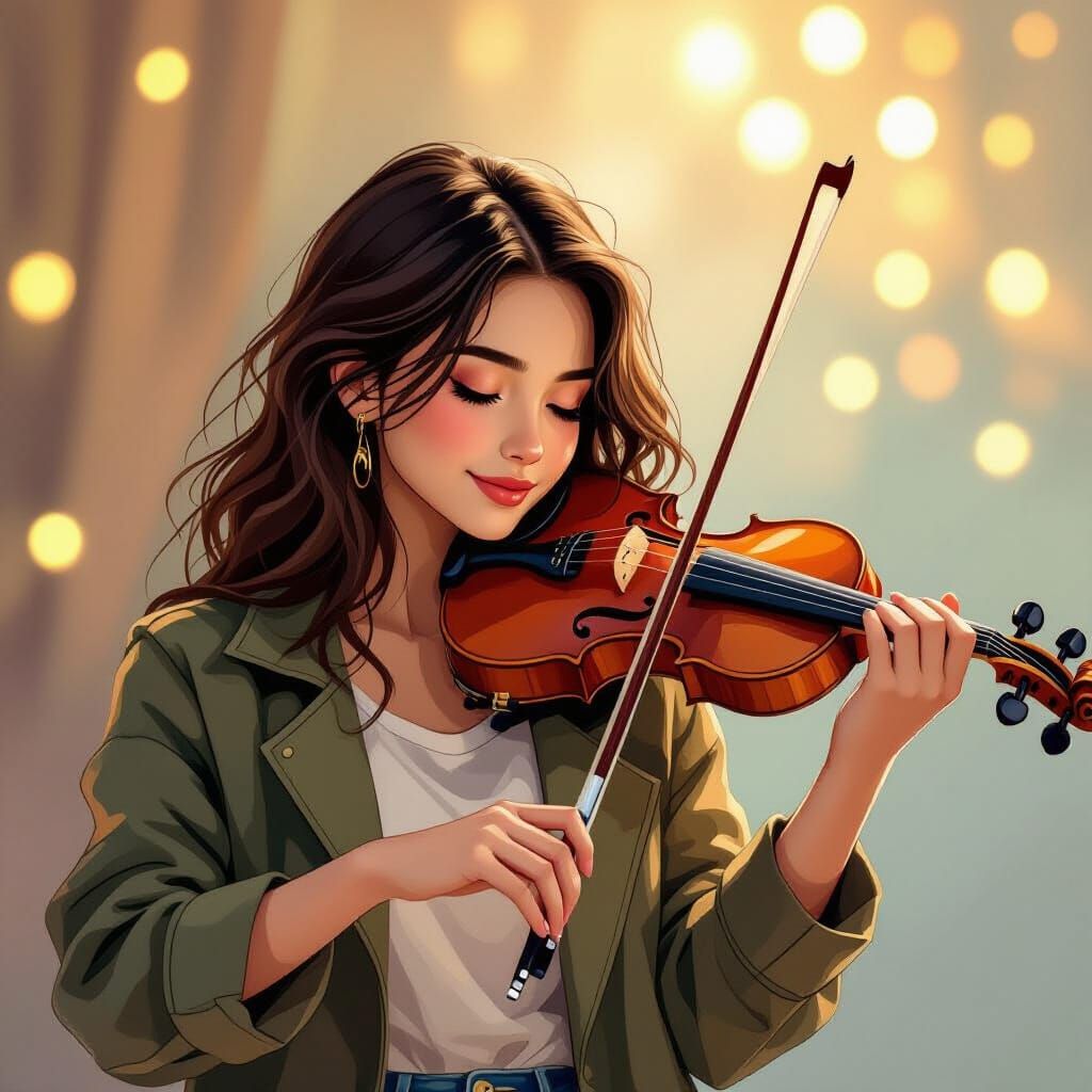 Violinist in Whimsical, Vibrant Illustration Style