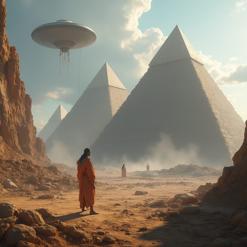 Giants and Aliens Constructing Pyramids in a Fantastical Lan...