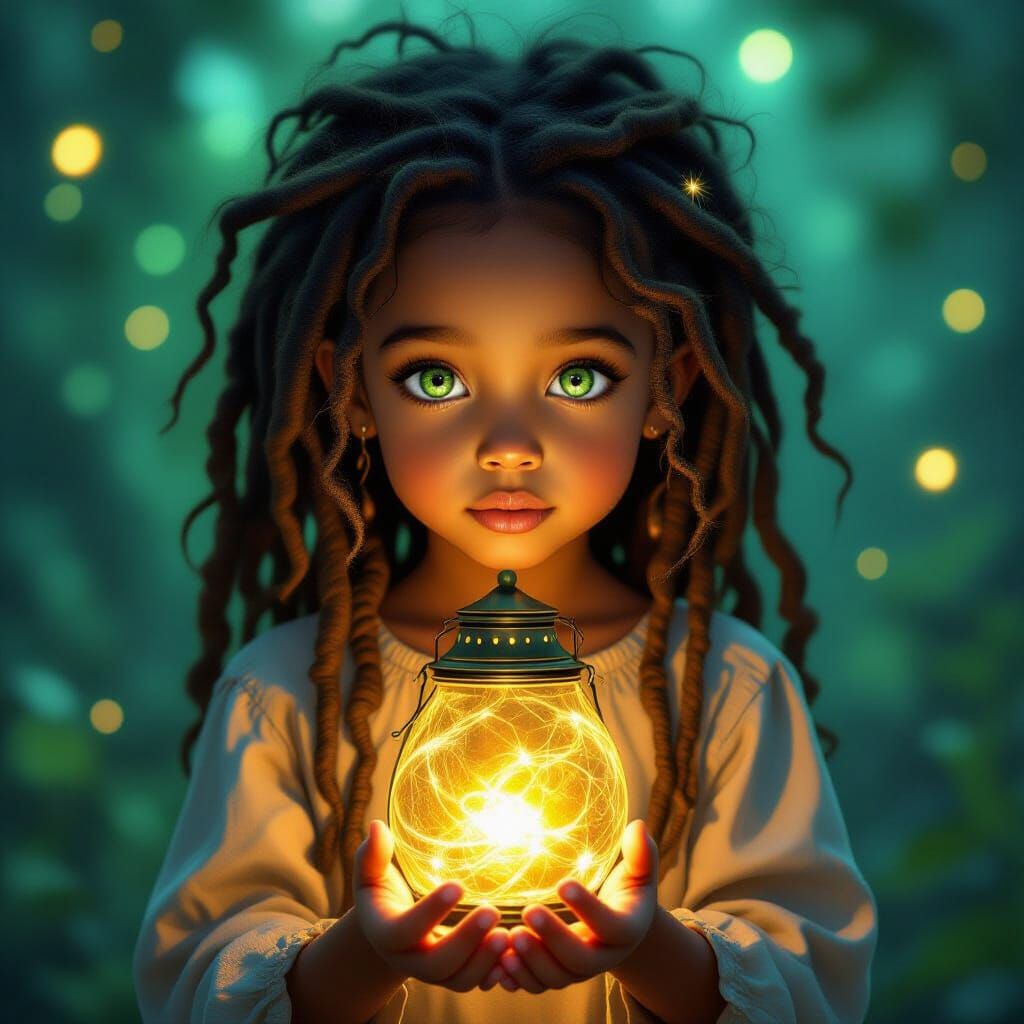 Dreamlike Girl With Memory Lantern in Surreal Light