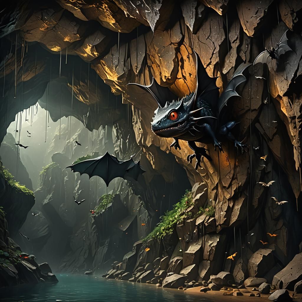 Reptile Climbing Cave Wall in Detailed Matte Painting