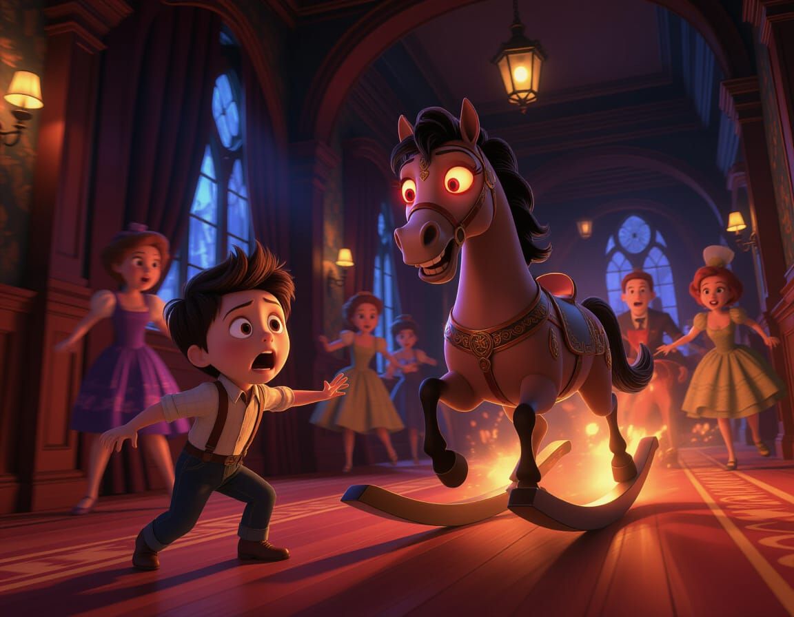 Animated Chase Scene: Haunted Rocking Horse Gallops Away