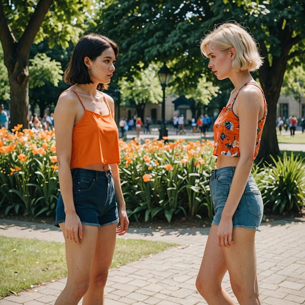 Two Young Women Face Off on Campus