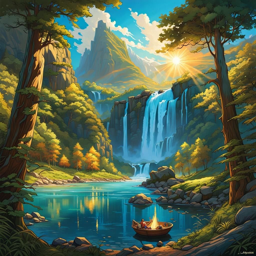 Paradise Camping Spot in Mucha Style