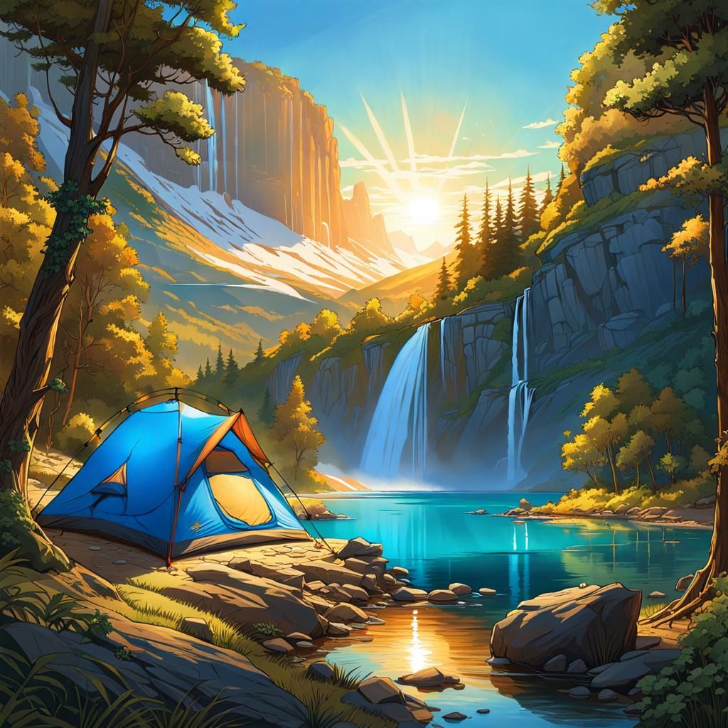 Paradise Camping Vista in Art Nouveau Style