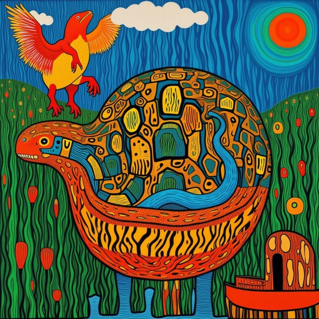 Surreal Martian Dinosaur Zoo in Swirling Colors