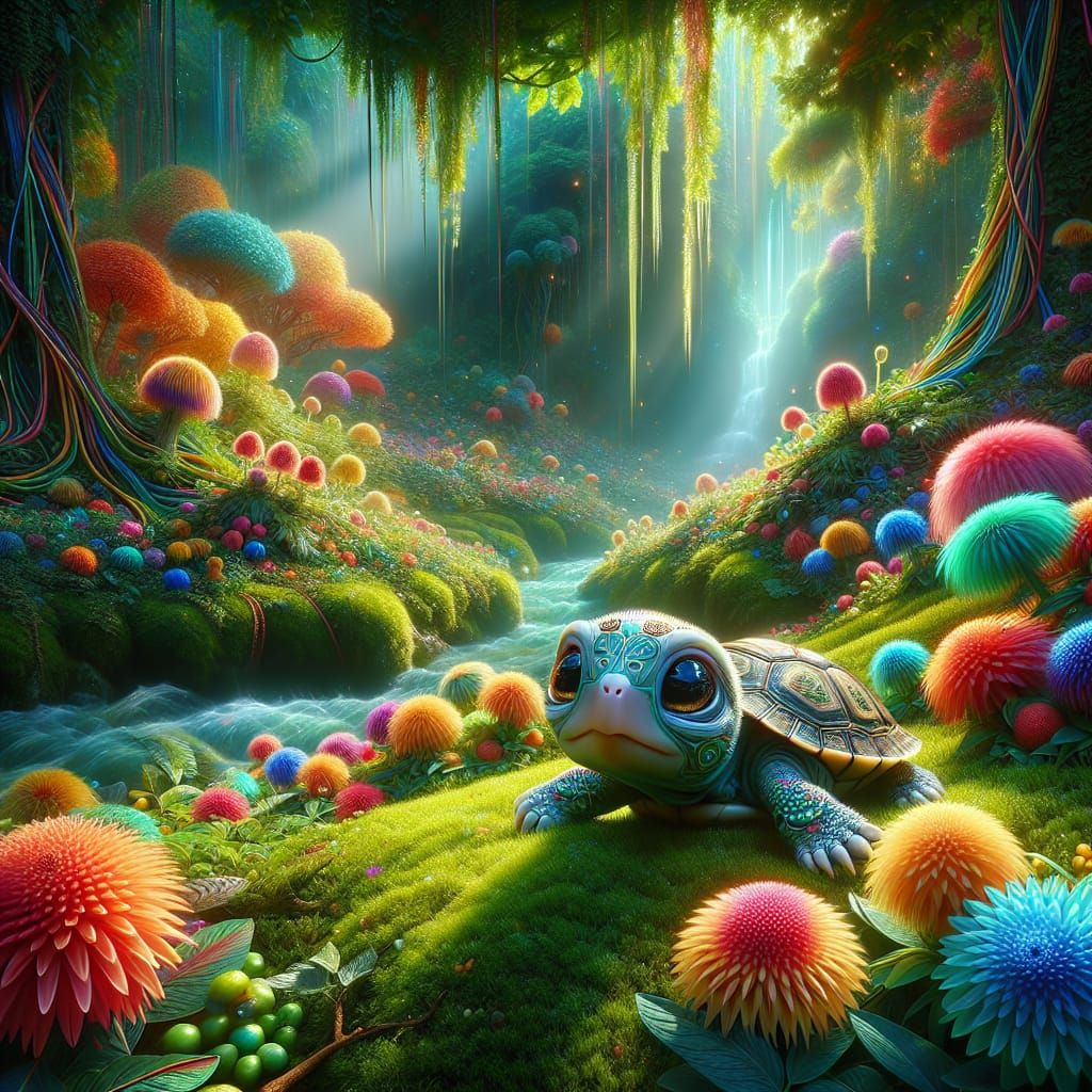 Baby Turtle in Jungle, Fantasy Art
