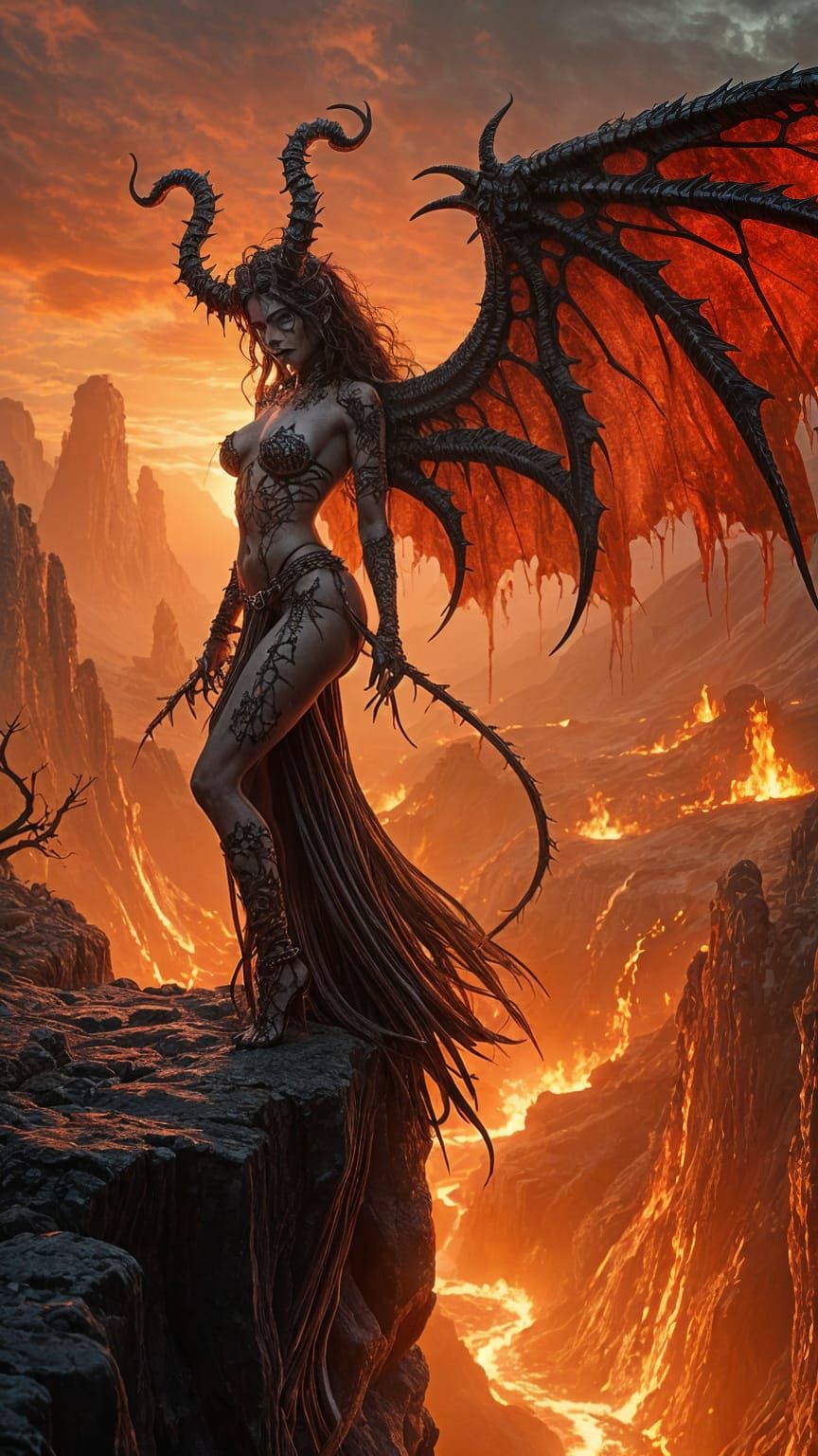 Infernal Demon Queen Illustration in Horror Style