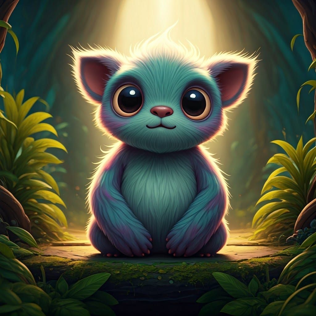 Pastel Fur Monster in Stålenhag-Inspired Landscape