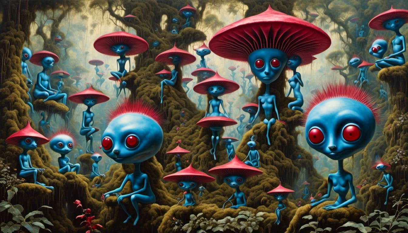 Blue Aliens in Rainforest: Surreal Photorealism