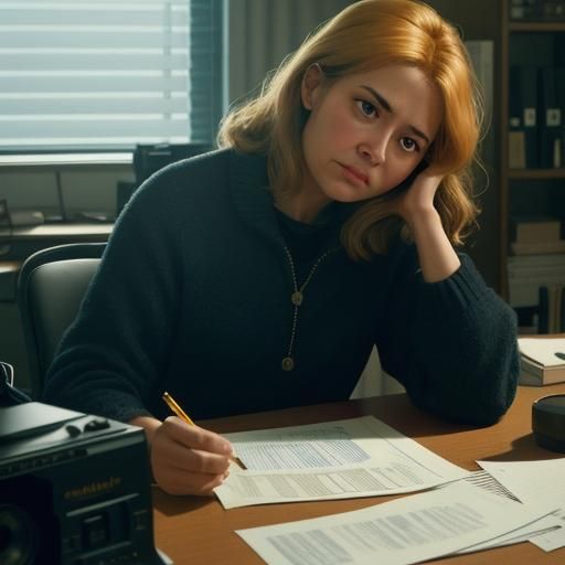 Frustrated Woman at Work in Cinematic Style