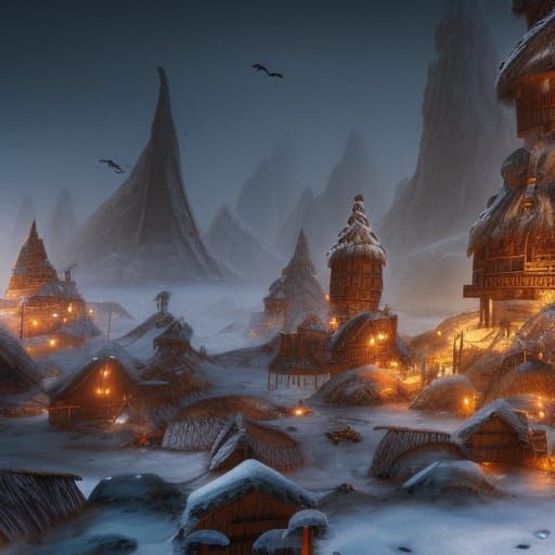 Snowy Viking City: A Fantastical Matte Painting