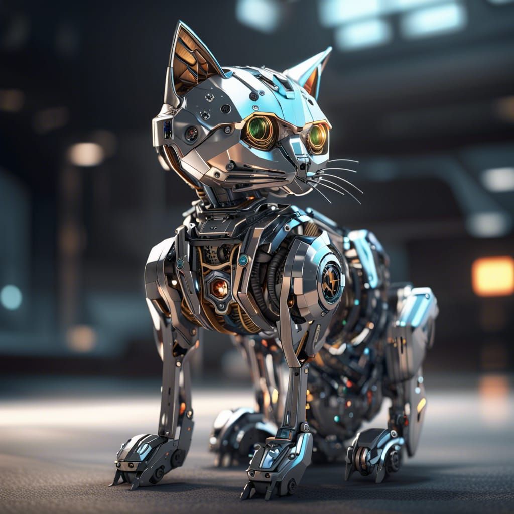 Futuristic Robot Cat with Intricate Mech Details