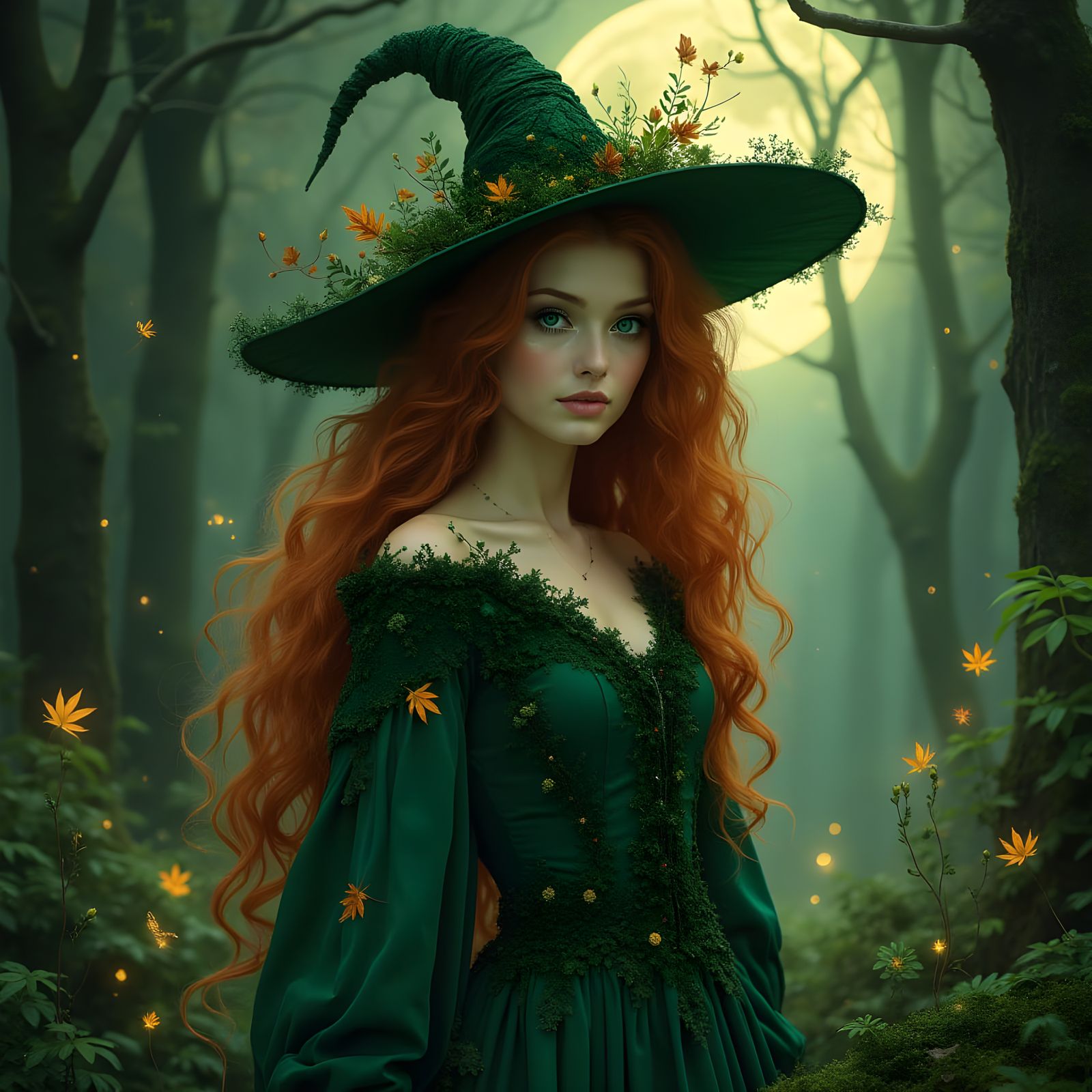 Ethereal Forest Witch in Gothic Art Style