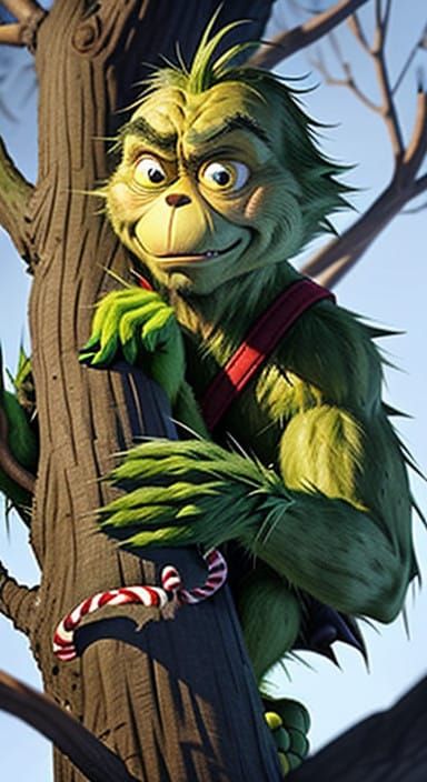 The Grinch's Sorrowful Moment Amidst a Bare Christmas Tree