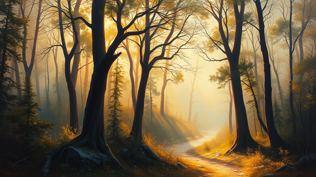 Enchanted Forest Glade in Golden Light