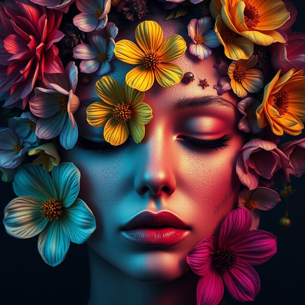 Floral Face: A Dark Fantasy Oil Painting
