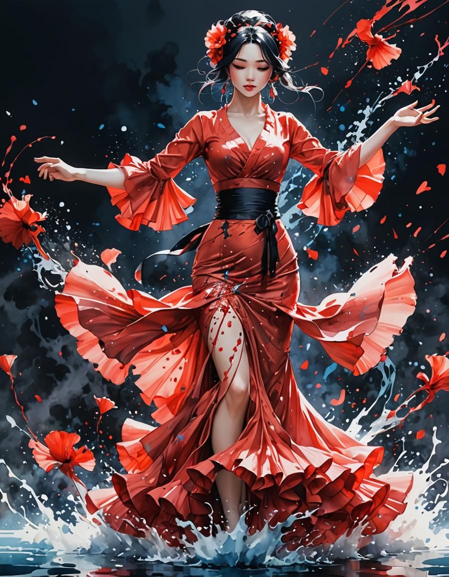 Watercolor Ink Splatter in Anime Art Style