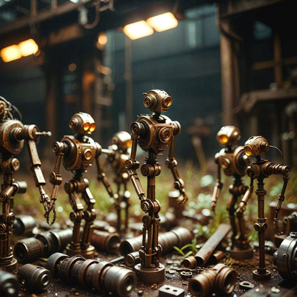 Steampunk Robots Conjure a Mechanical Garden in Sunrise Ligh...