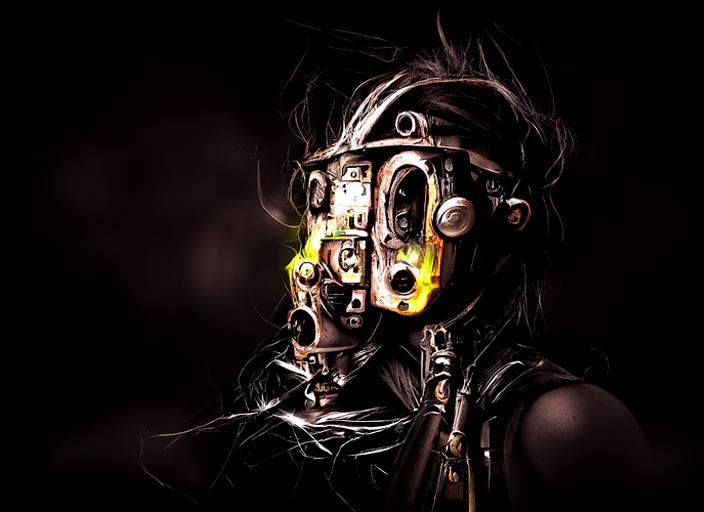 Steampunk torture desire in radioactive face