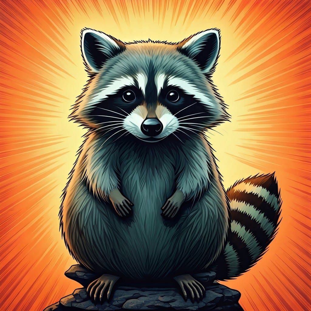 Raccoon in Tie-Dye Comic Book Art