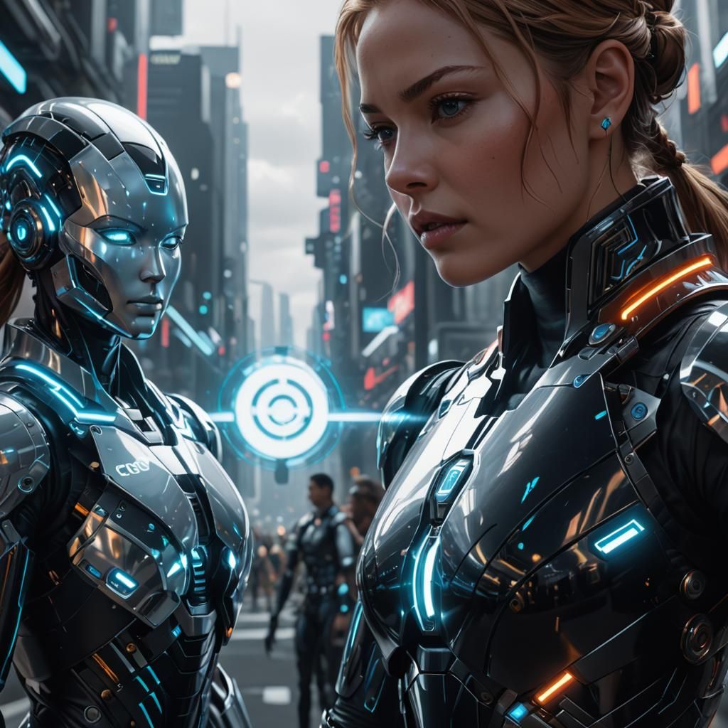 Monochrome AI Portrait in Cyberpunk Style