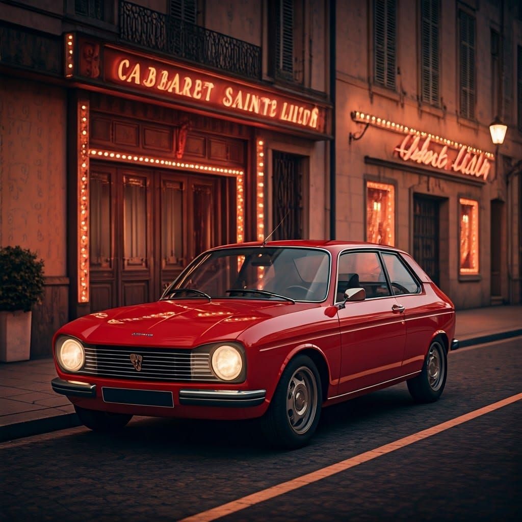 Stunning Red Peugeot Zagato Concept Under Neon Lights