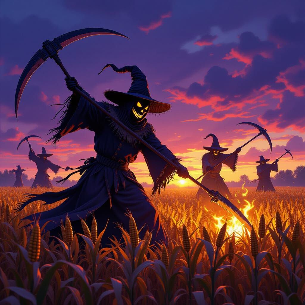 Dark Fantasy Scarecrows Attack Corn Harvest