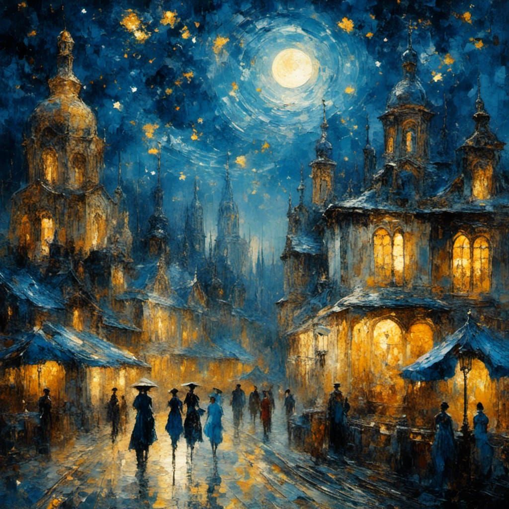 Starry Night Inspired Village Scene