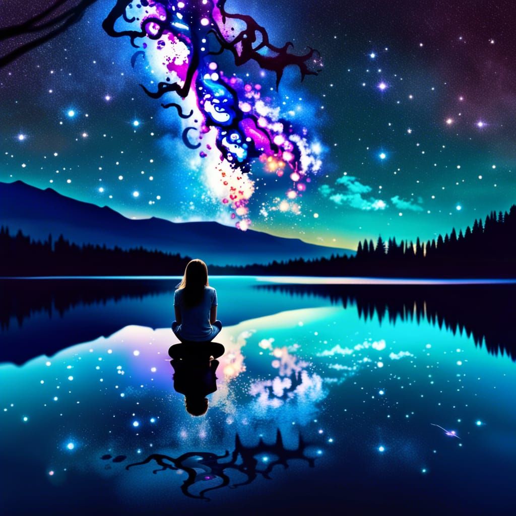 Galaxy Lake Reflection: Surreal Dreamscape