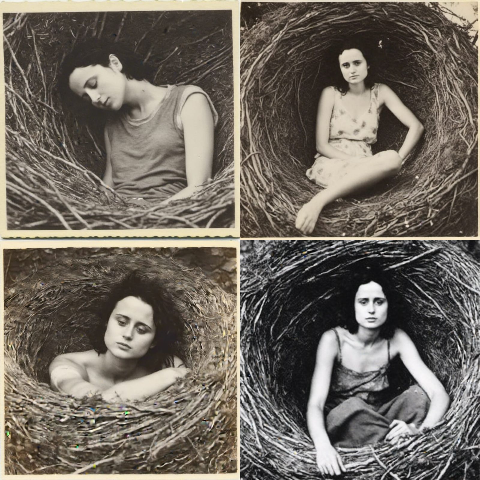 Woman in Nest: Vintage Polaroid Photograph