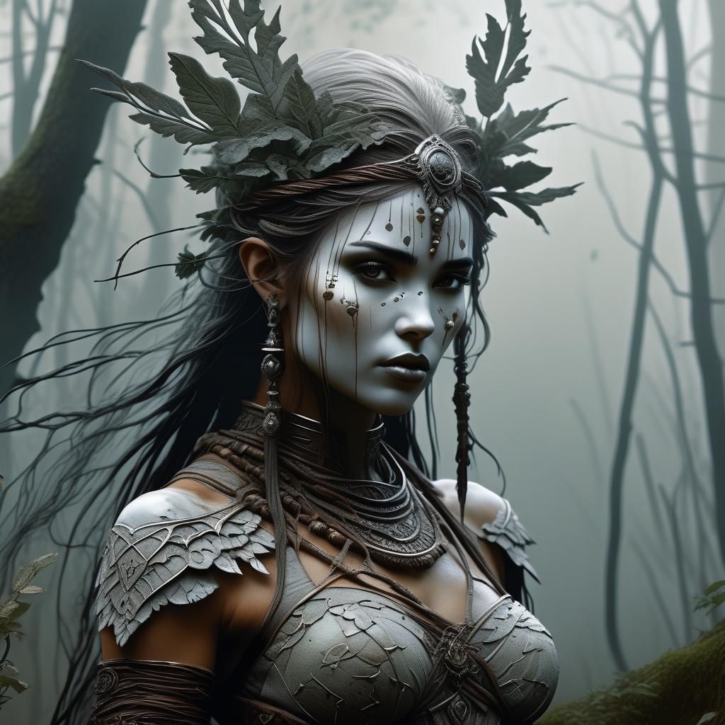 Earthy Woodland Goddess in Mystic Fog