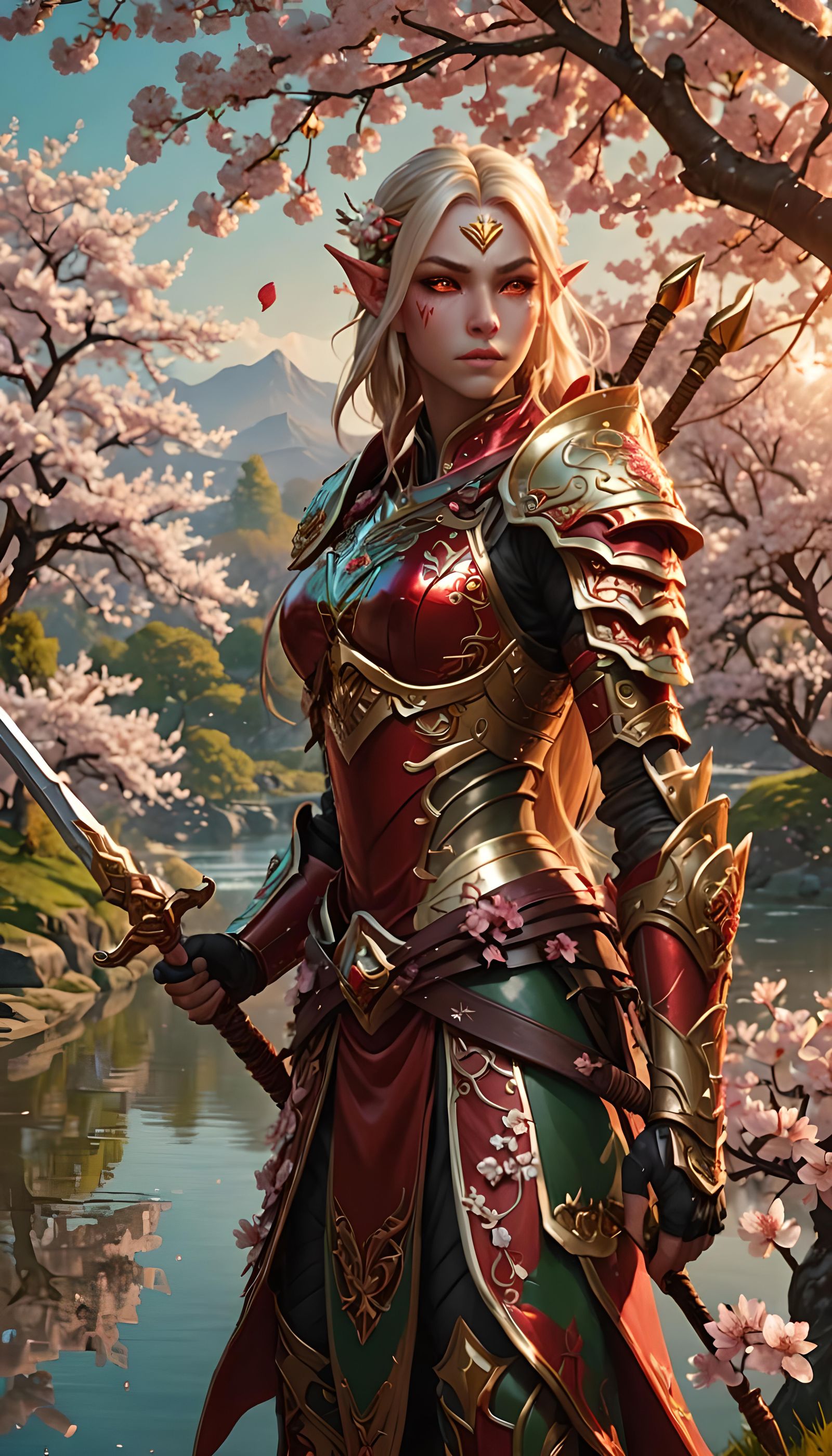 Fierce Blood Elf in Cherry Blossom Forest