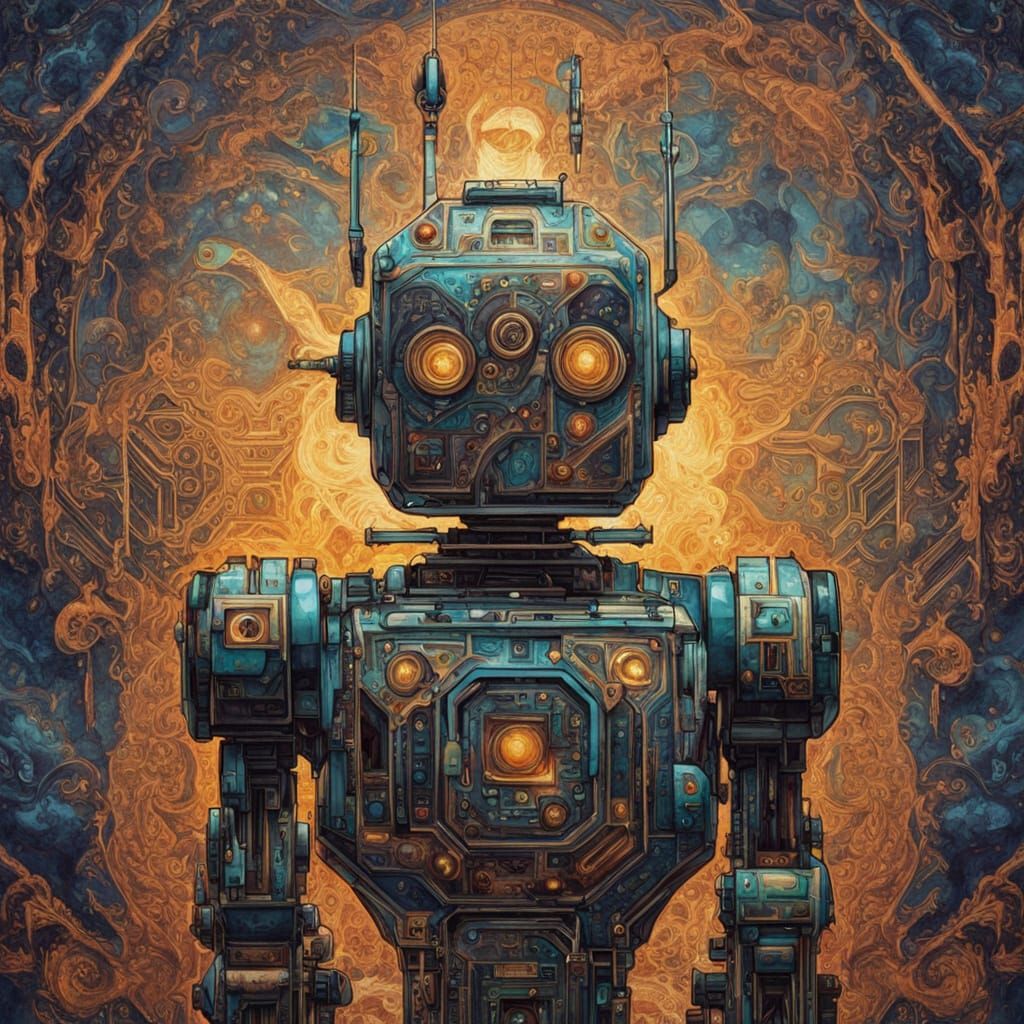 Abstract Robots Chanting on Starship in Another Dimension