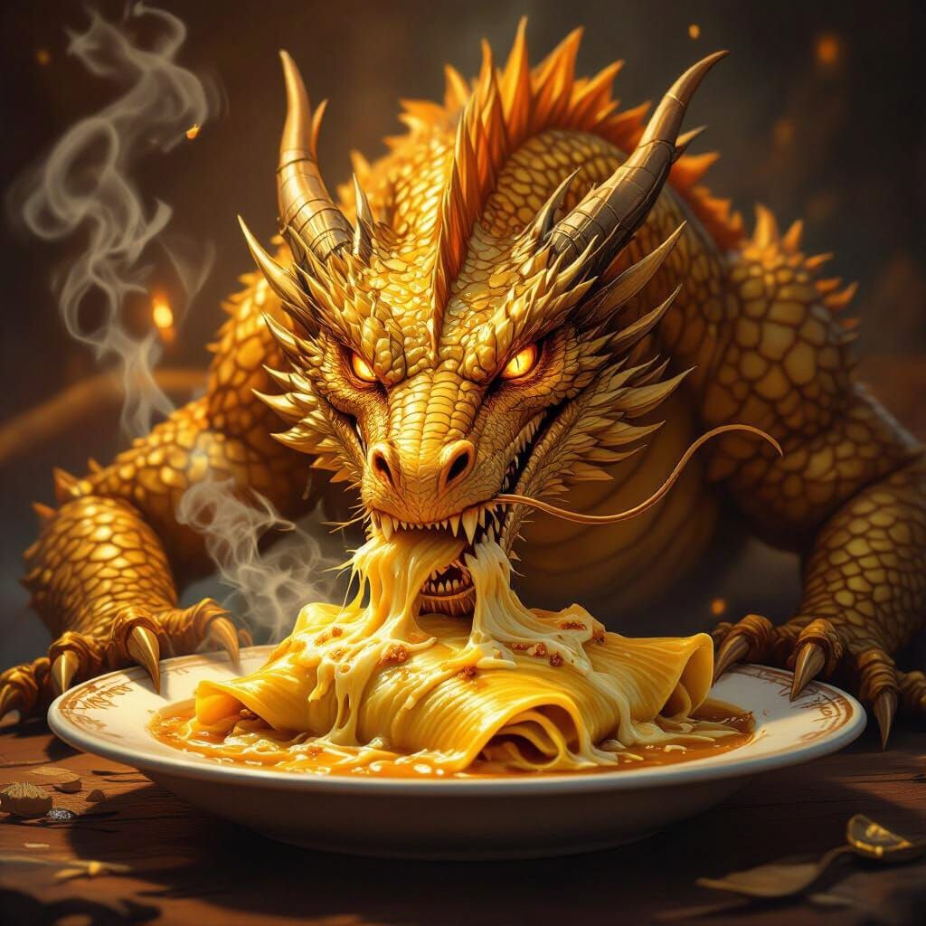 Golden Dragon Enjoys Cannelloni in High-Fantasy Style
