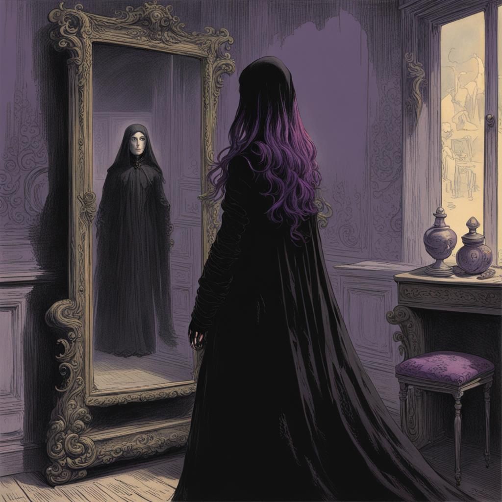 Distorted Mirror Image: Ghostly Figure in Dark Horror Style