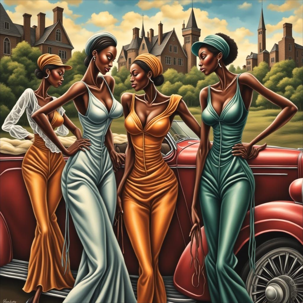 Vintage-Style Group Portrait of Elegant African American Wom...