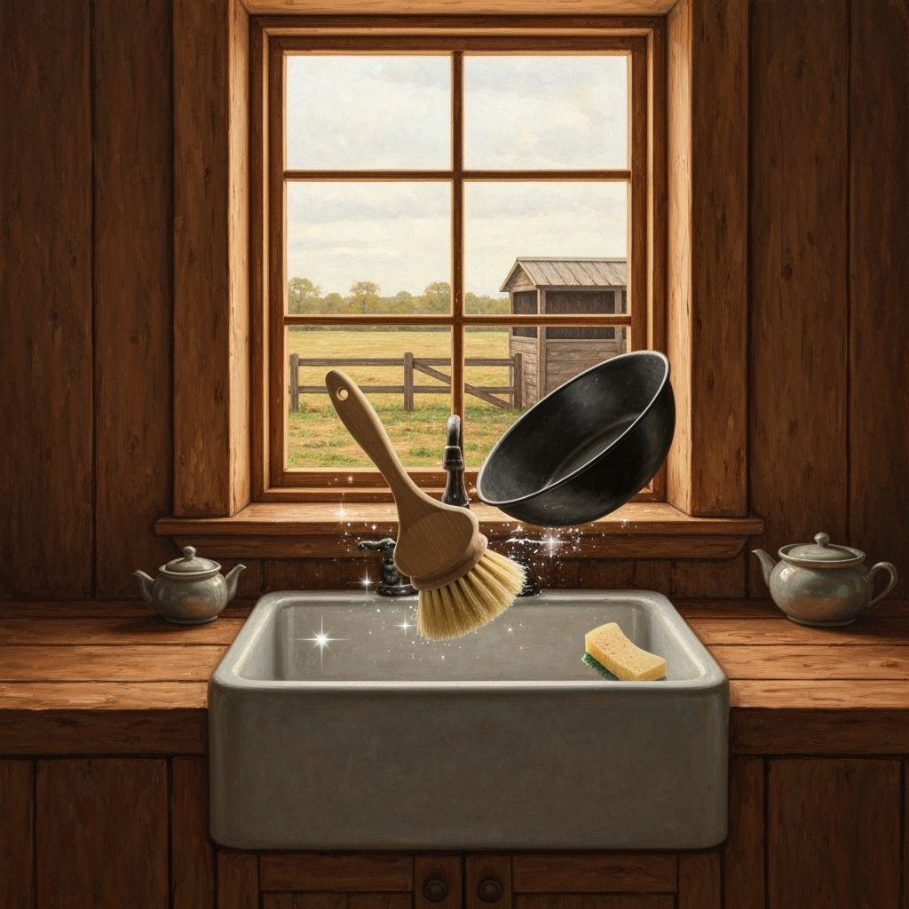 Impasto Oil Painting of a Magical Floating Scouring Brush