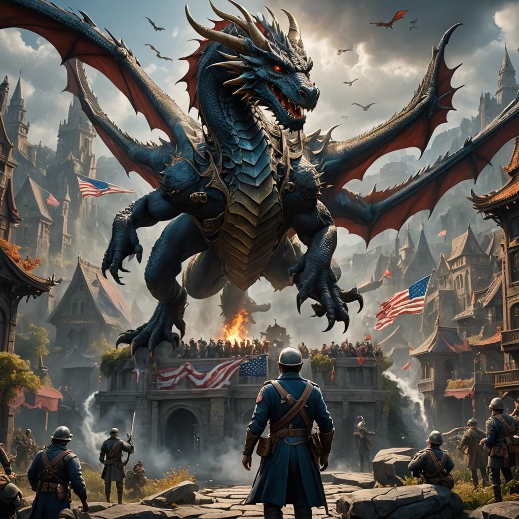Dragon Saluting Veterans: Detailed Fantasy Art