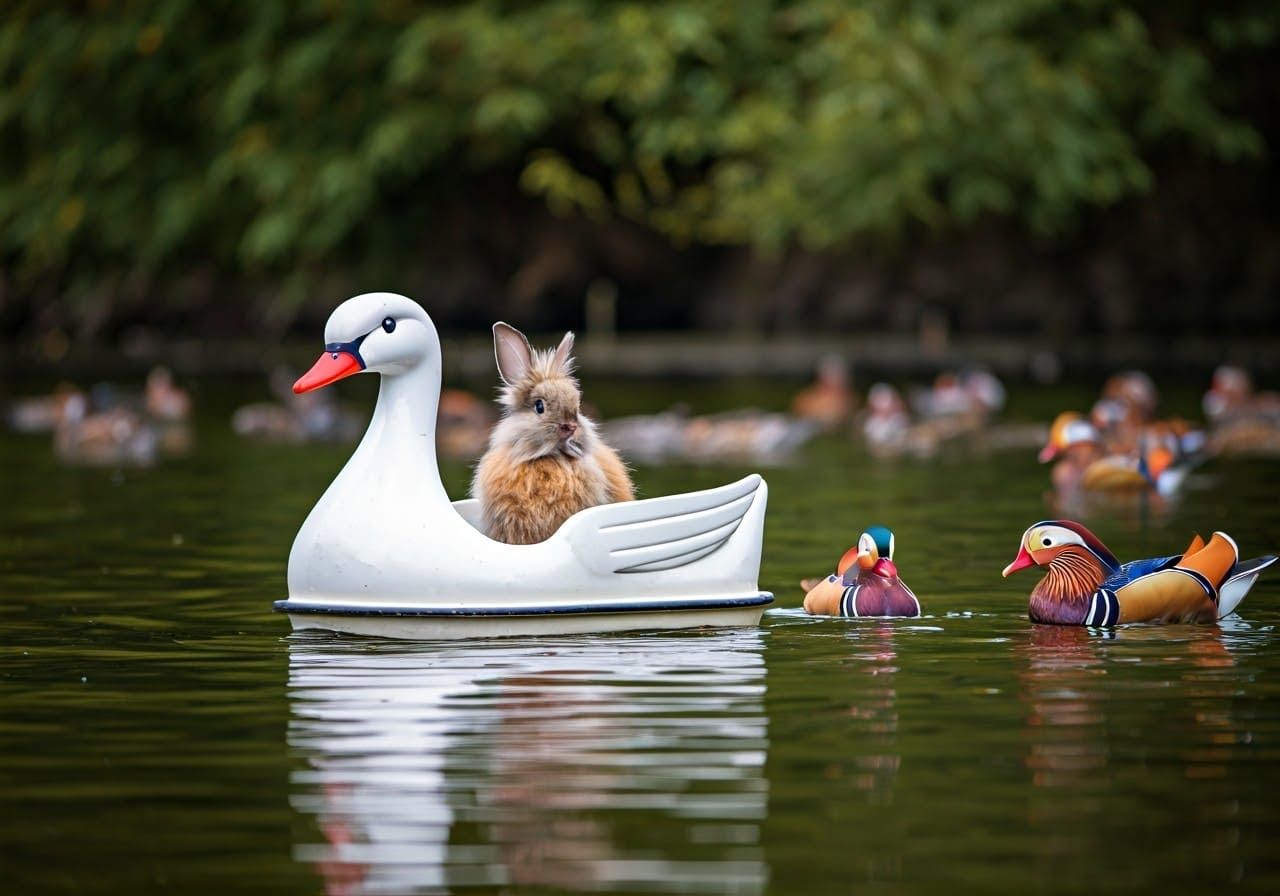 Rabbit in Swan Boat on Asian Lake