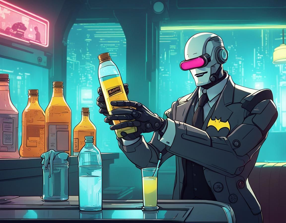 Robot Butler Serves Old Batman in Cyberpunk Style