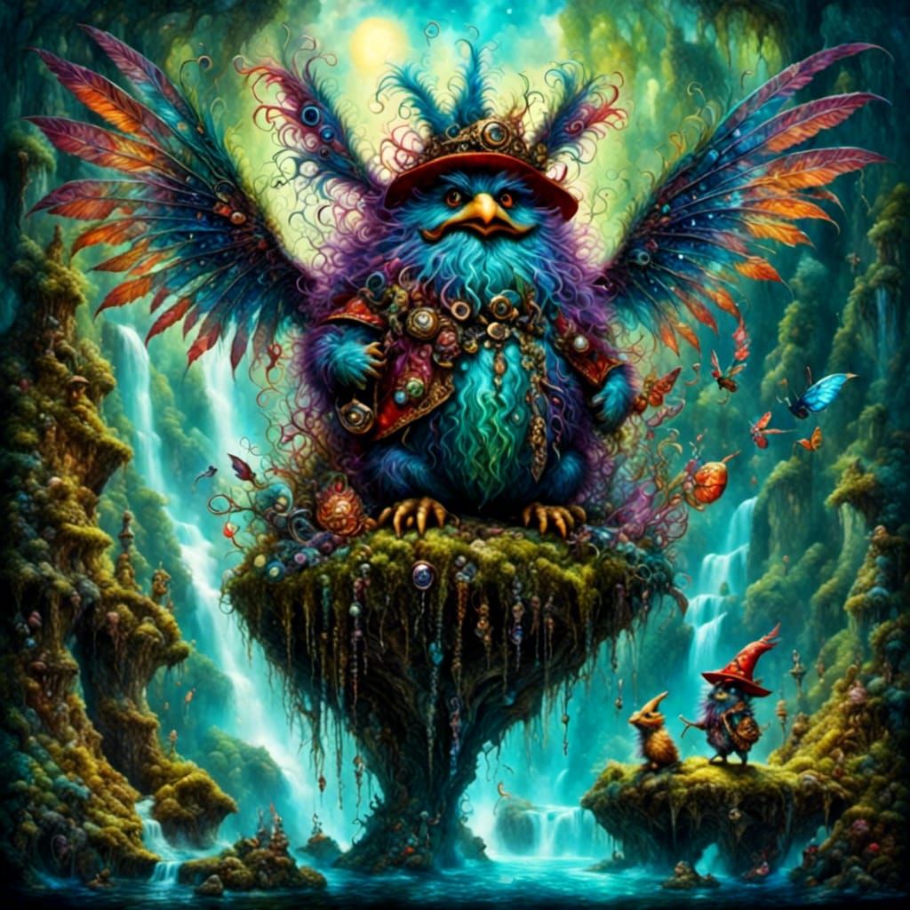 Fairy Pirate Monster with Feather Wings, Impasto Style