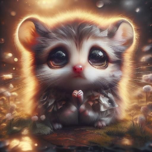 Sad Bear Cub on Rainy Street, Detailed Fantasy Art