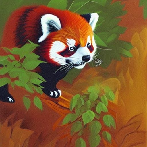 Red Panda on Collective Farm in Socialist Realism Style