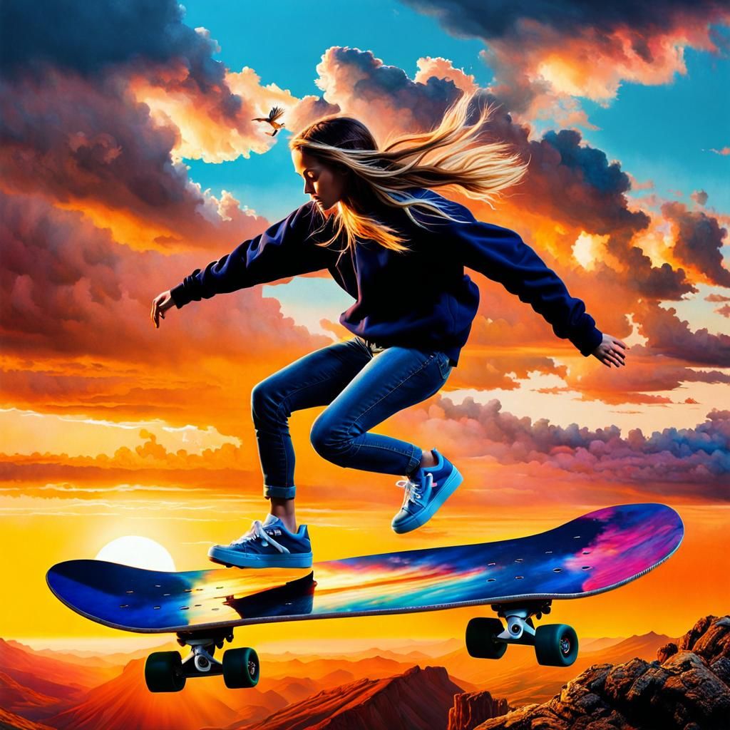 Eve's Skateboard Escape: Maximalist Double Exposure