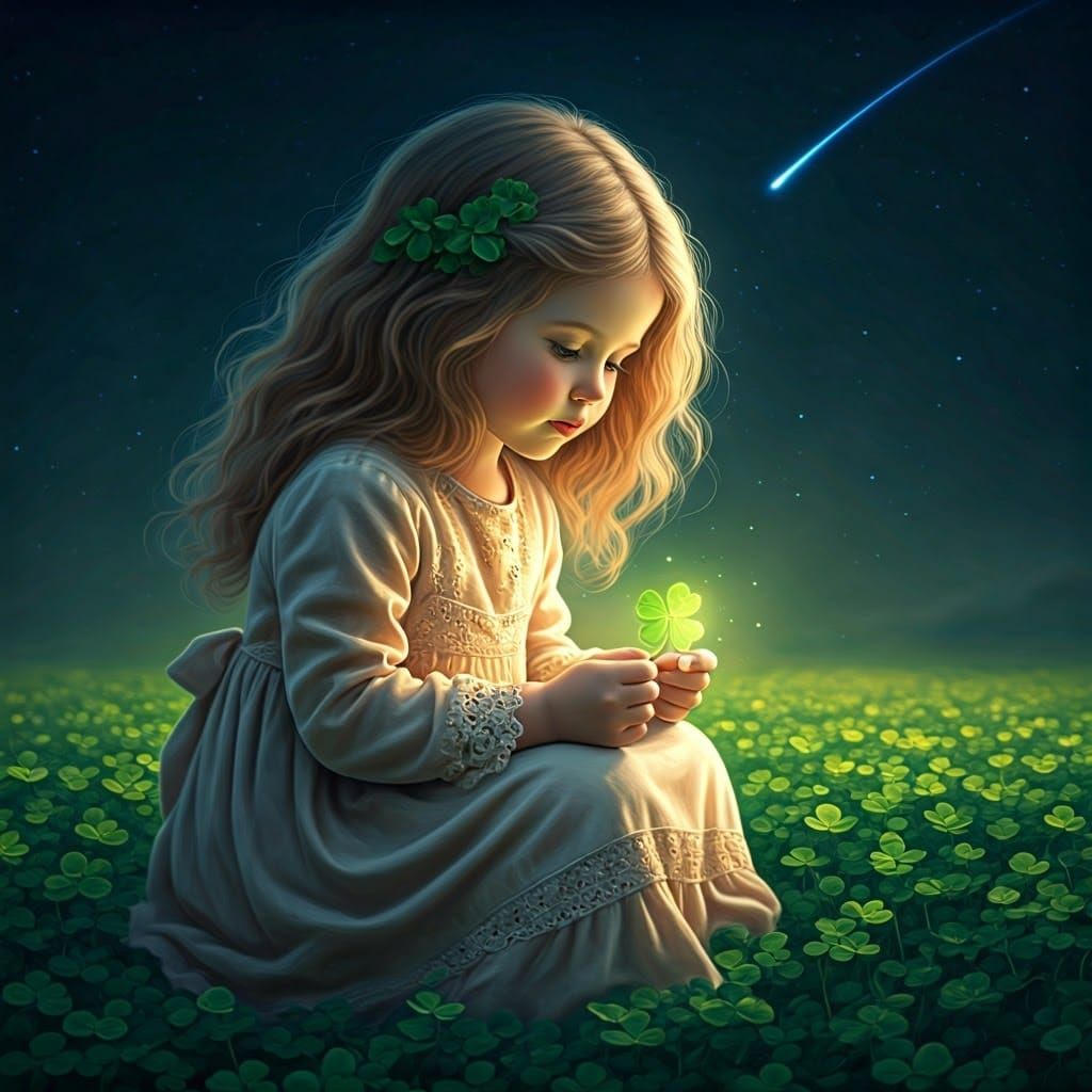 Four leaf clover under shooting star: Make a wish