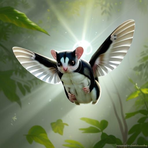 Sugar Glider Ascends in a Heavenly Glow