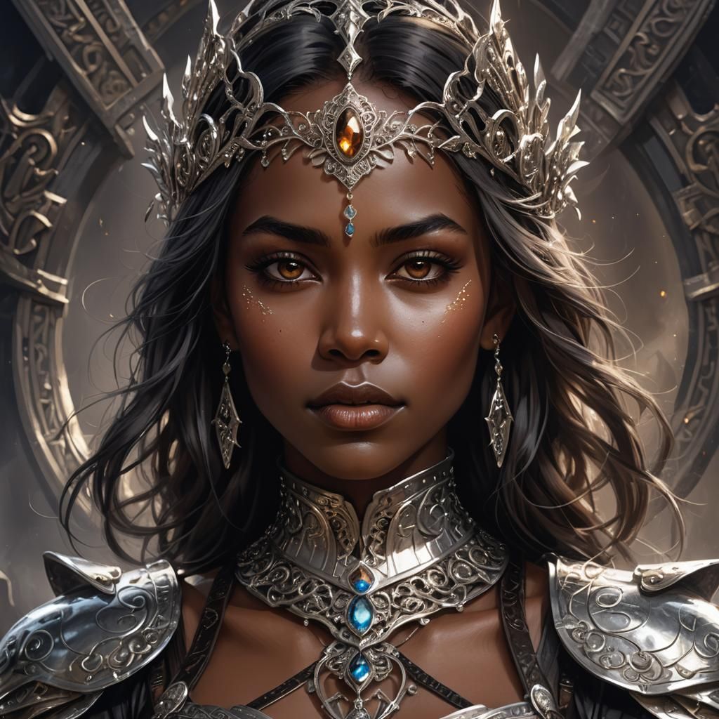Fantasy Woman Portrait with Silver Armor in Digital Painting